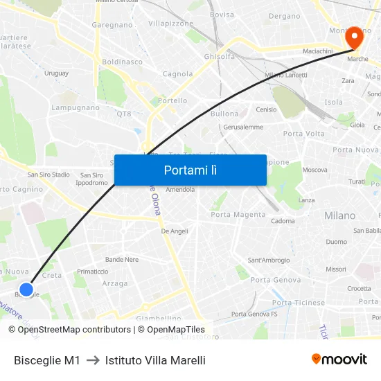 Bisceglie M1 to Istituto Villa Marelli map