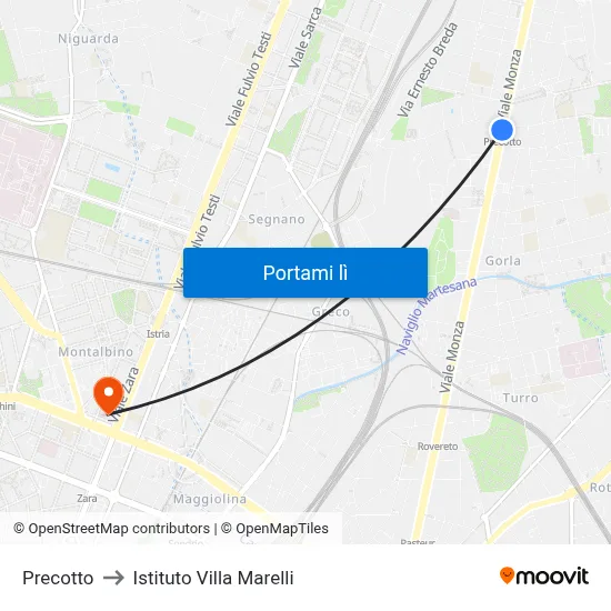 Precotto to Istituto Villa Marelli map