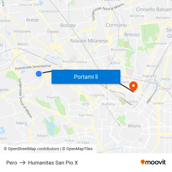 Pero to Humanitas San Pio X map
