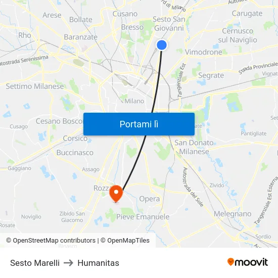 Sesto Marelli to Humanitas map