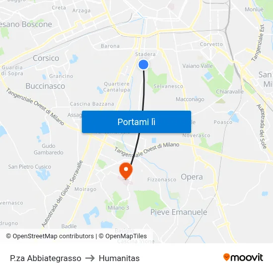 P.za Abbiategrasso to Humanitas map