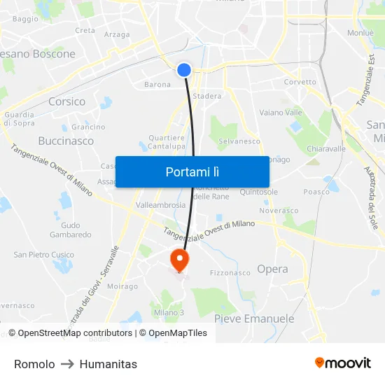 Romolo to Humanitas map