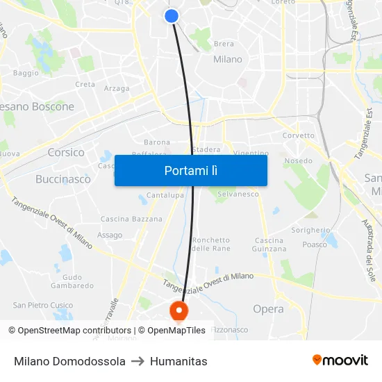 Milano Domodossola to Humanitas map
