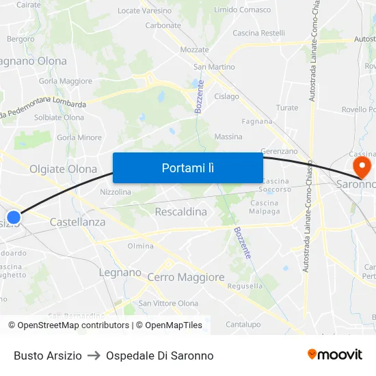 Busto Arsizio to Ospedale Di Saronno map