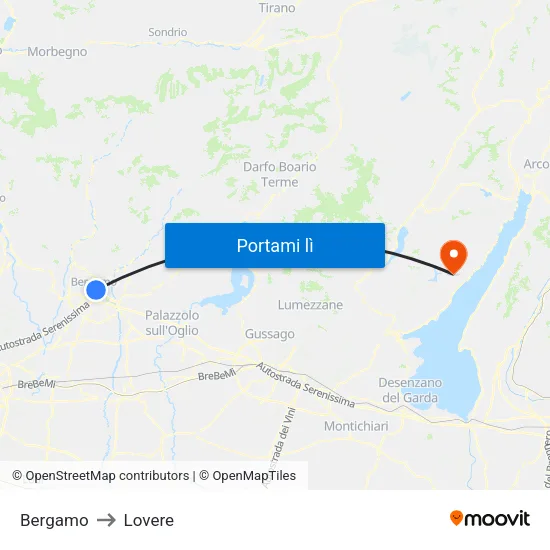 Bergamo to Lovere map