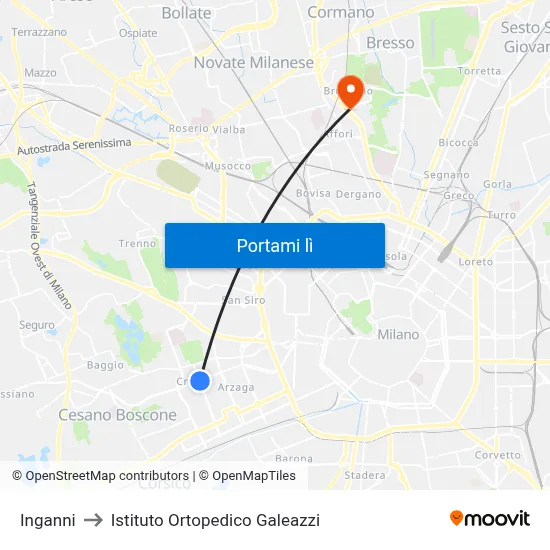 Inganni to Istituto Ortopedico Galeazzi map