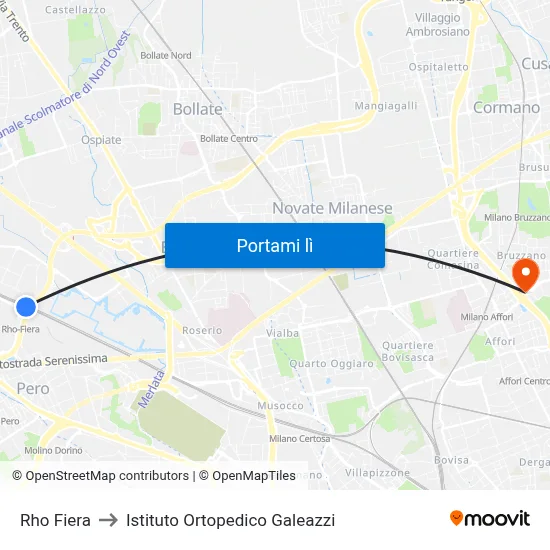 Rho Fiera to Istituto Ortopedico Galeazzi map