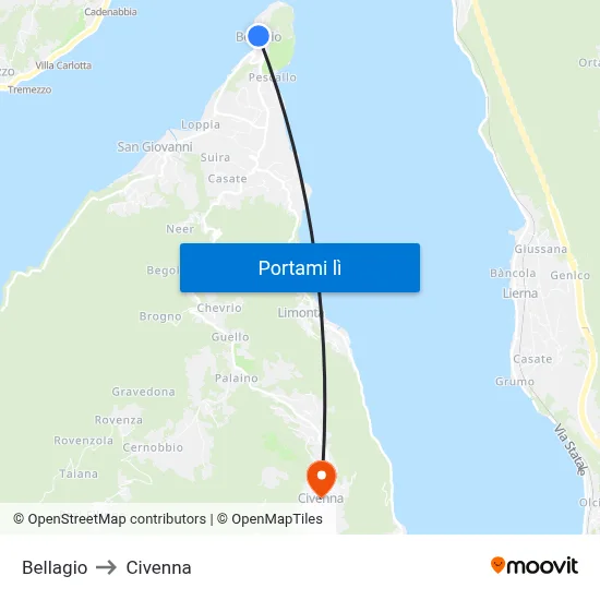 Bellagio to Civenna map