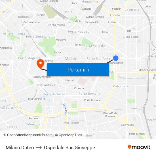 Milano Dateo to Ospedale San Giuseppe map