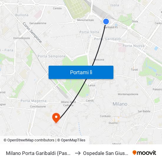 Milano Porta Garibaldi (Passante) to Ospedale San Giuseppe map