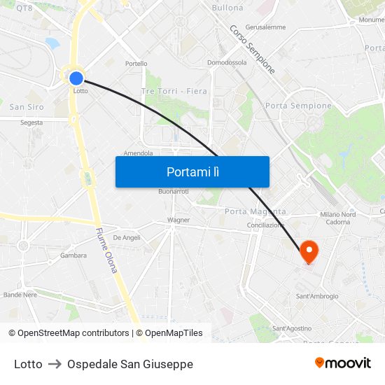 Lotto to Ospedale San Giuseppe map