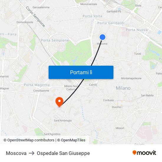 Moscova to Ospedale San Giuseppe map