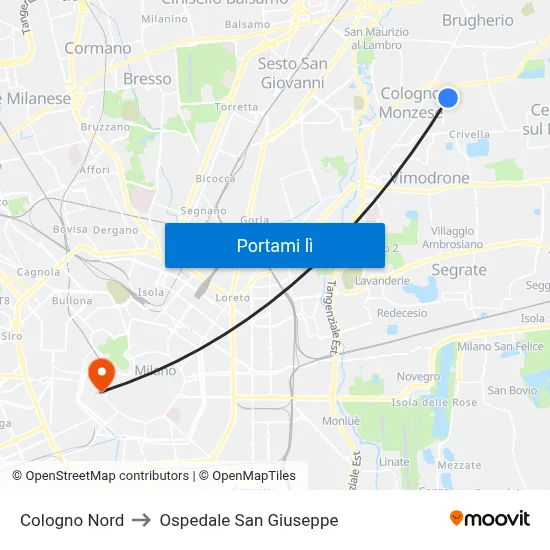 Cologno Nord to Ospedale San Giuseppe map