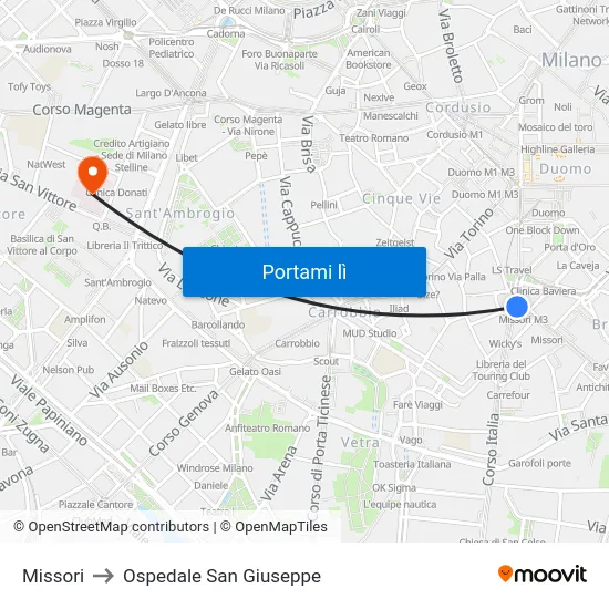 Missori to Ospedale San Giuseppe map