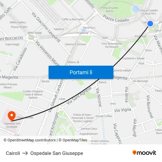Cairoli to Ospedale San Giuseppe map