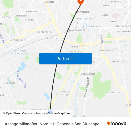 Assago Milanofiori Nord to Ospedale San Giuseppe map