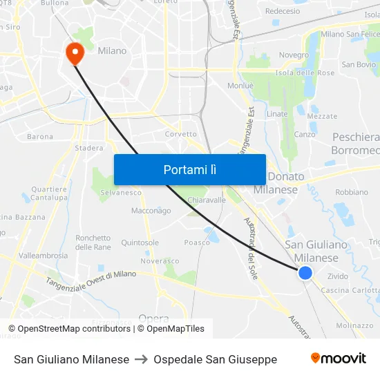 San Giuliano Milanese to Ospedale San Giuseppe map