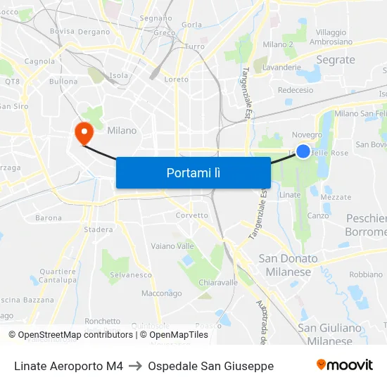 Linate Aeroporto M4 to Ospedale San Giuseppe map