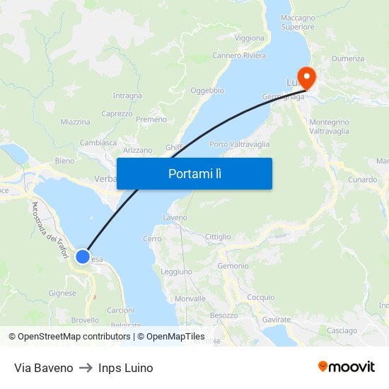 Via Baveno to Inps Luino map