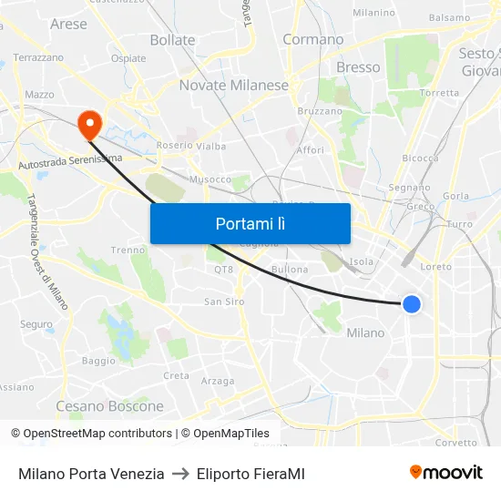 Milano Porta Venezia to Eliporto FieraMI map