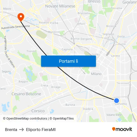 Brenta to Eliporto FieraMI map