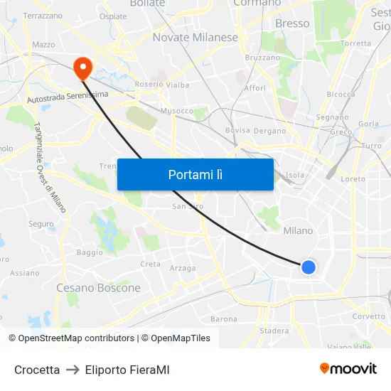 Crocetta to Eliporto FieraMI map