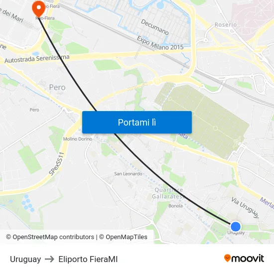 Uruguay to Eliporto FieraMI map