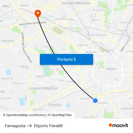 Famagosta to Eliporto FieraMI map