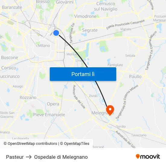 Pasteur to Ospedale di Melegnano map
