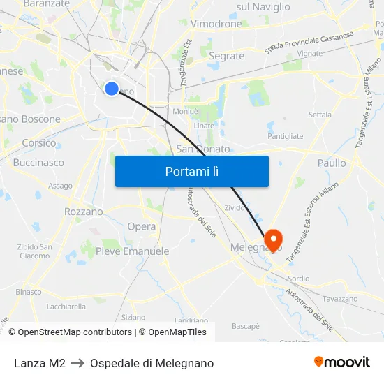 Lanza M2 to Ospedale di Melegnano map