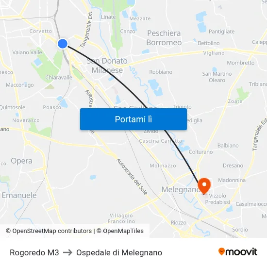 Rogoredo M3 to Ospedale di Melegnano map