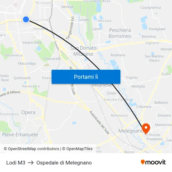 Lodi M3 to Ospedale di Melegnano map