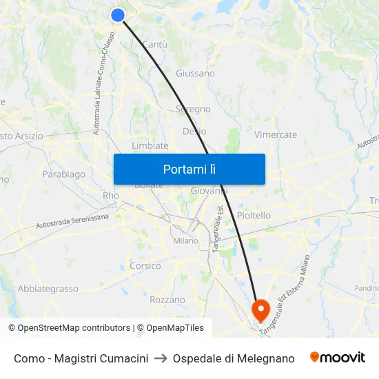 Como - Magistri Cumacini to Ospedale di Melegnano map