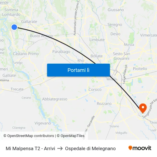 Mi Malpensa T2 - Arrivi to Ospedale di Melegnano map