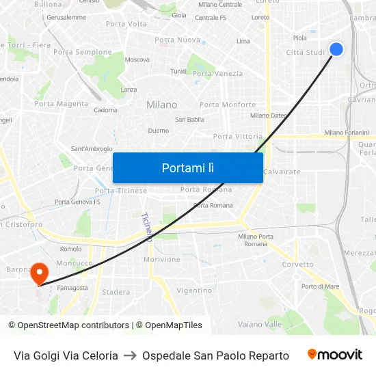 Via Golgi Via Celoria to Ospedale San Paolo Reparto map