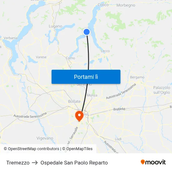 Tremezzo to Ospedale San Paolo Reparto map