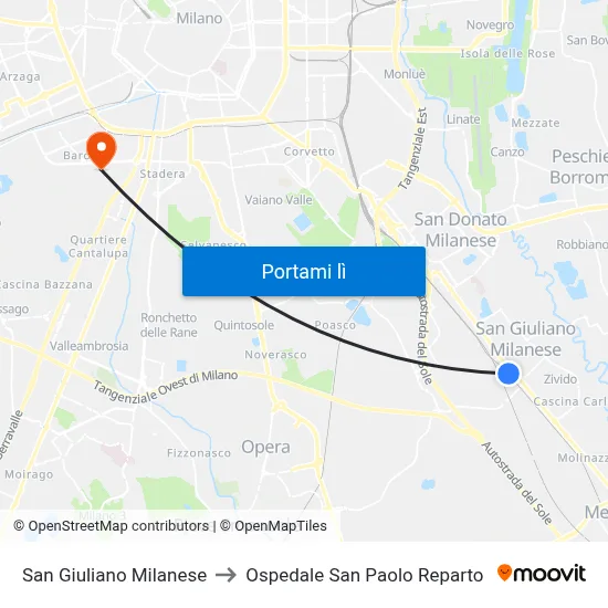 San Giuliano Milanese to Ospedale San Paolo Reparto map