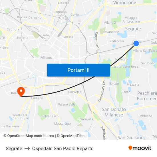 Segrate to Ospedale San Paolo Reparto map