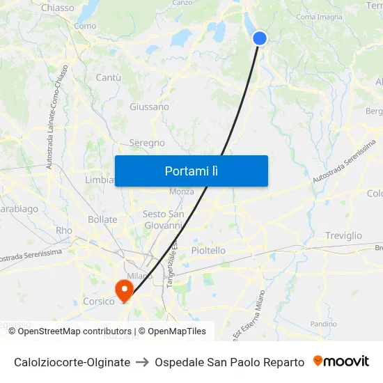 Calolziocorte-Olginate to Ospedale San Paolo Reparto map