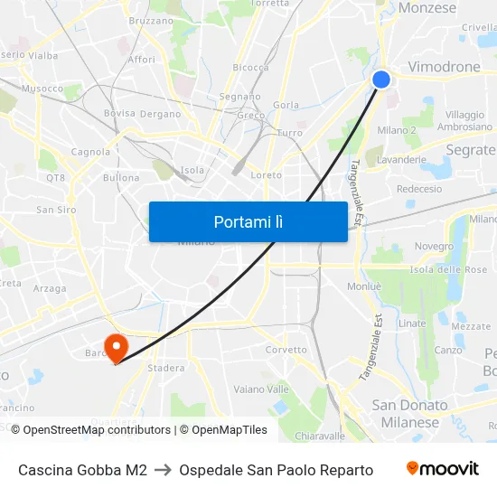 Cascina Gobba M2 to Ospedale San Paolo Reparto map