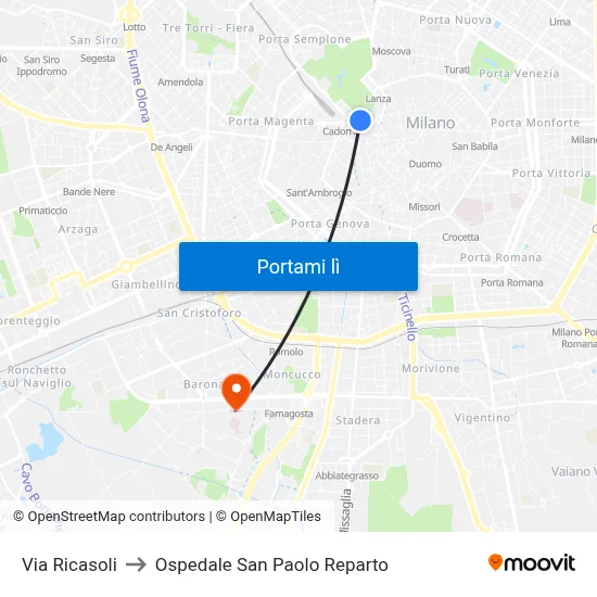 Via Ricasoli to Ospedale San Paolo Reparto map