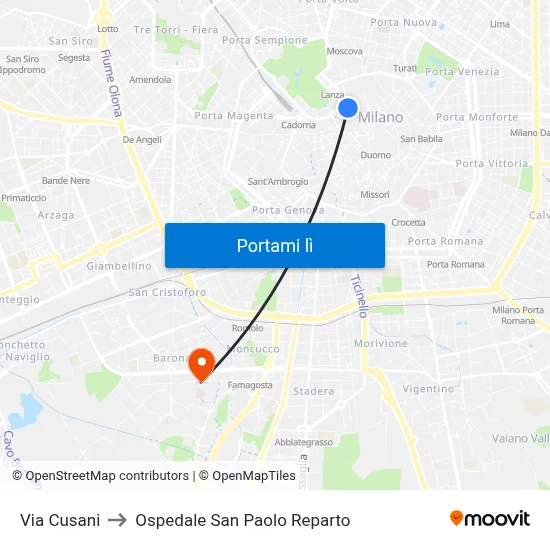 Via Cusani to Ospedale San Paolo Reparto map