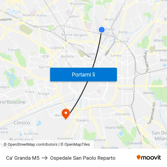 Ca' Granda M5 to Ospedale San Paolo Reparto map