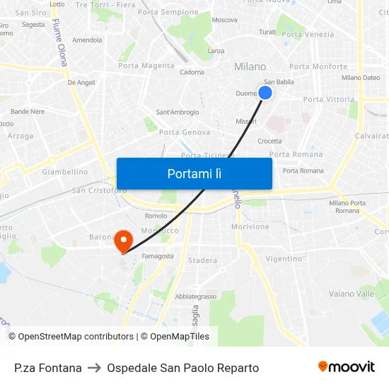 P.za Fontana to Ospedale San Paolo Reparto map