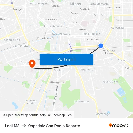 Lodi M3 to Ospedale San Paolo Reparto map