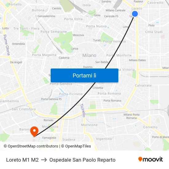 Loreto M1 M2 to Ospedale San Paolo Reparto map