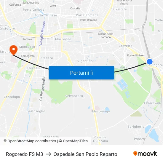 Rogoredo FS M3 to Ospedale San Paolo Reparto map