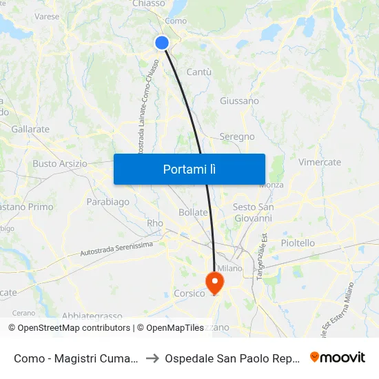 Como - Magistri Cumacini to Ospedale San Paolo Reparto map
