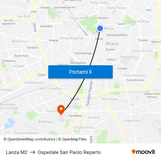 Lanza M2 to Ospedale San Paolo Reparto map