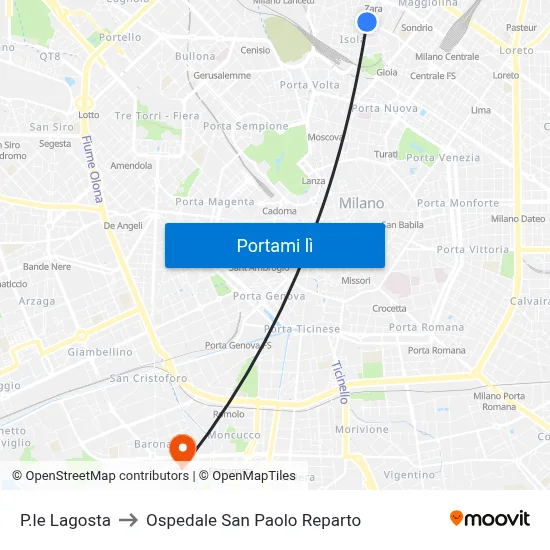 P.le Lagosta to Ospedale San Paolo Reparto map